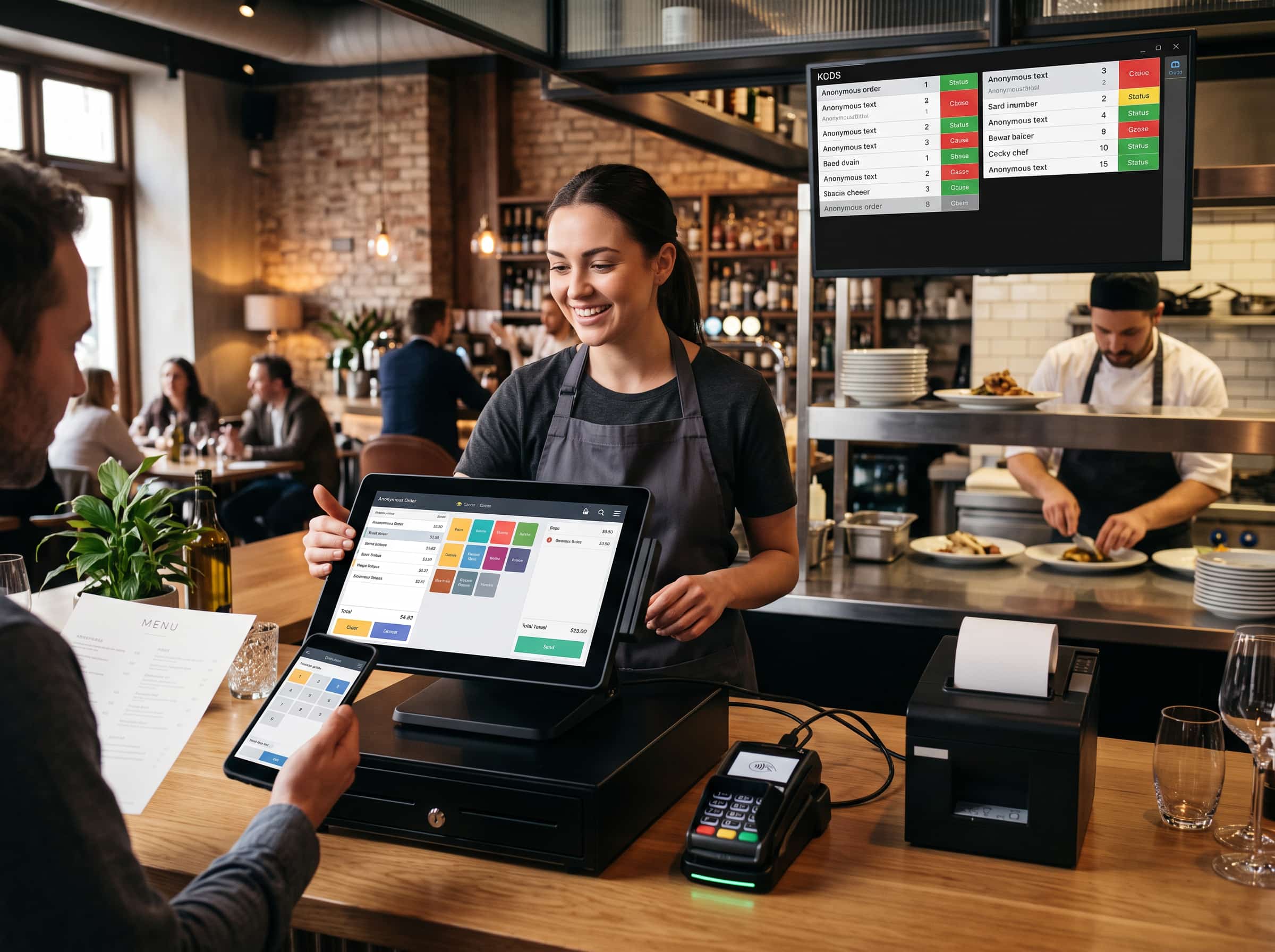 Modern EPOS terminal being used in a busy hospitality business