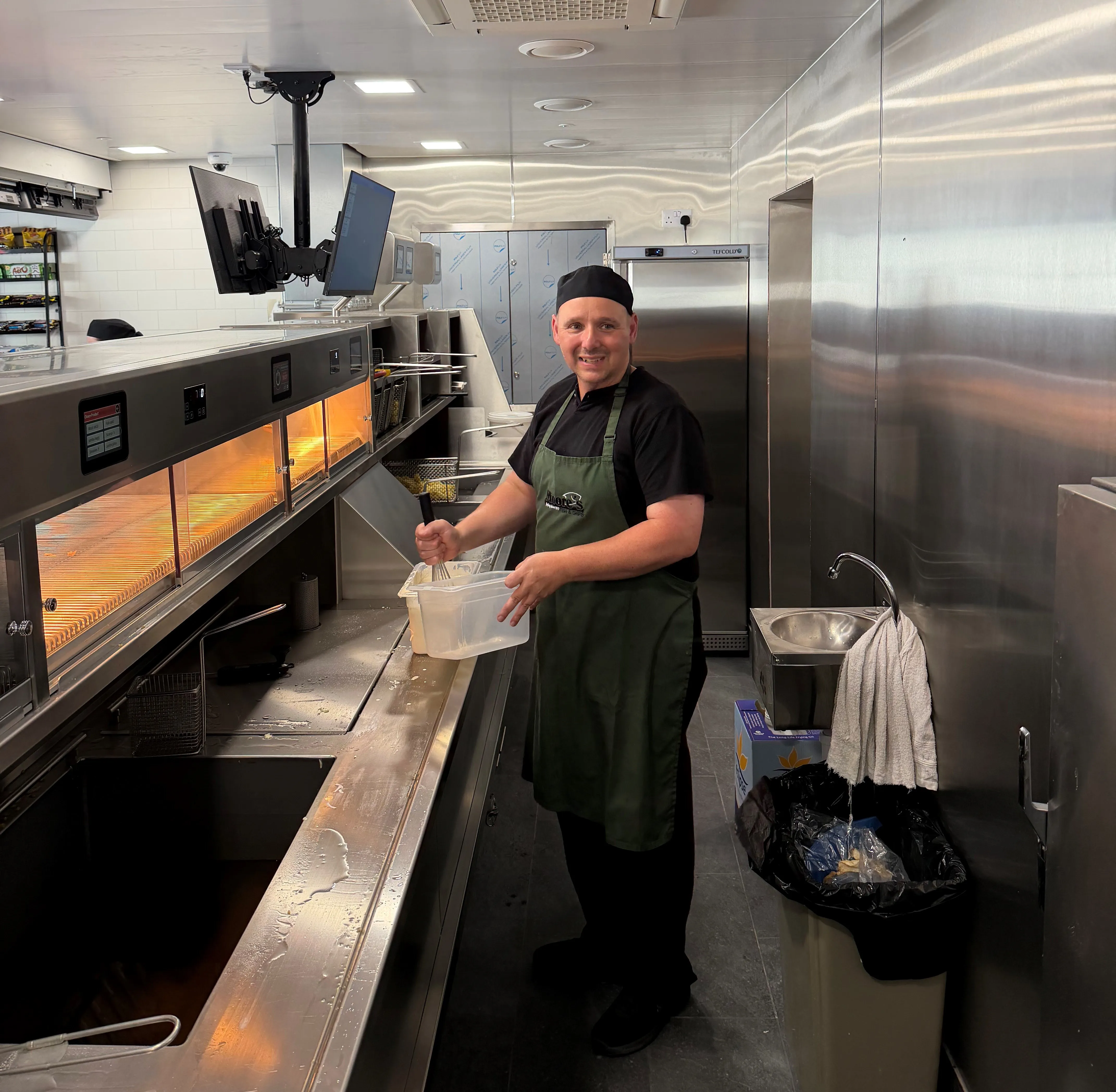 SPOS Kitchen Display System screens installed at Moore's Fish & Chips