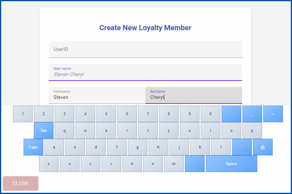 SPOS Loyalty registration screen on EPOS terminal