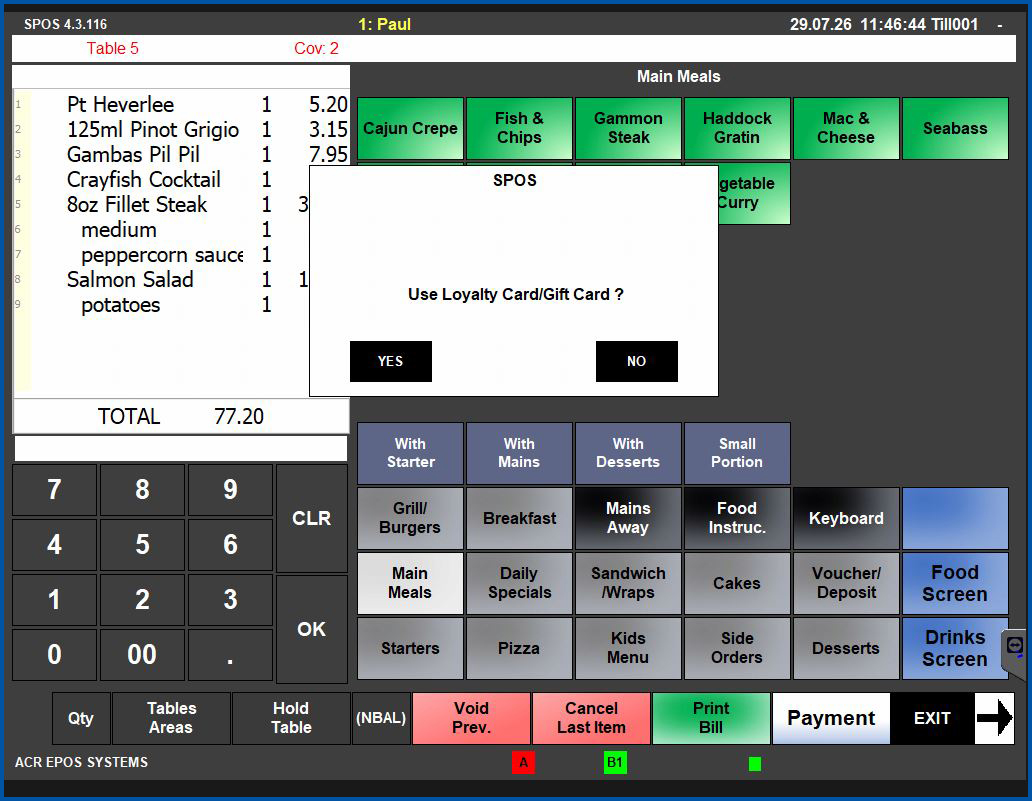 Customer using loyalty points through integrated EPOS payment screen